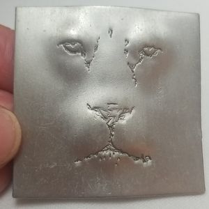 2" Signed & Etched Vintage JJ Silverstone Pewter Pin Hammered Lion Brooch